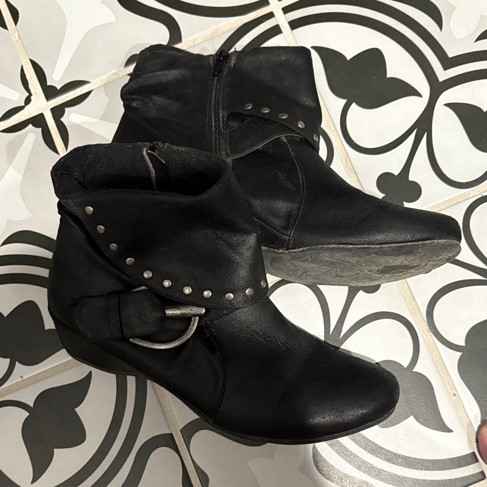 Moto Black Ankle Boots with Buckle Detail women’s size 9
